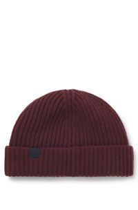 Gorro BECKHAM x BOSS de punto de canalé en mezcla de lana virgen y cashmere, Rojo oscuro