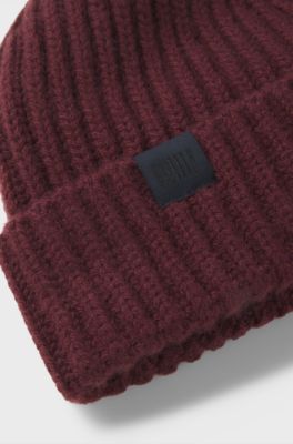 BOSS BY BECKHAM beanie hat in virgin wool and cashmere, Dark Red