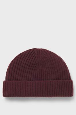 BECKHAM x BOSS beanie hat in virgin wool and cashmere, Dark Red