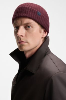 BOSS BY BECKHAM beanie hat in virgin wool and cashmere, Dark Red