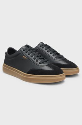 Grained-leather trainers with contrast backtab, Dark Grey