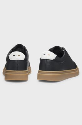 Grained-leather trainers with contrast backtab, Dark Grey