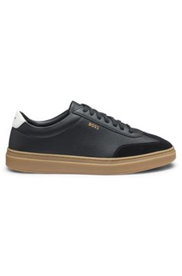 Grained-leather trainers with contrast backtab, Dark Grey
