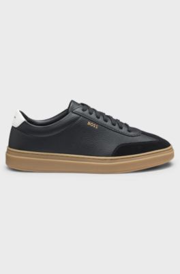 Grained-leather trainers with contrast backtab, Dark Grey