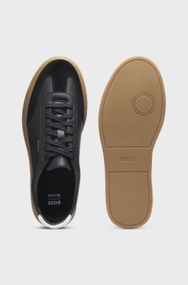 Grained-leather trainers with contrast backtab, Dark Grey