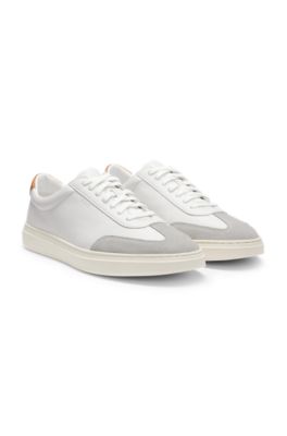 Grained-leather trainers with contrast backtab, White