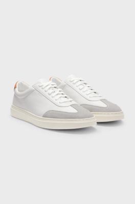 Grained-leather trainers with contrast backtab, White