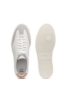 Grained-leather trainers with contrast backtab, White