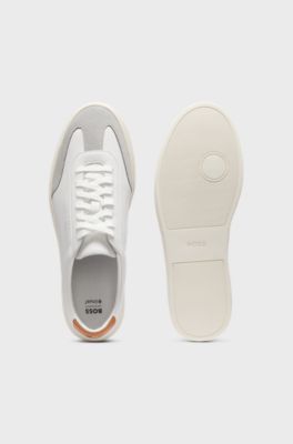 Grained-leather trainers with contrast backtab, White