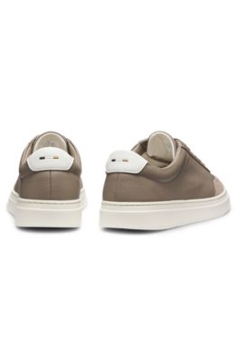 Grained-leather trainers with contrast backtab, Khaki