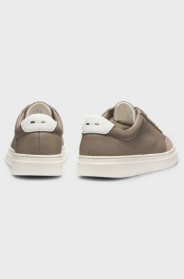 Grained-leather trainers with contrast backtab, Khaki