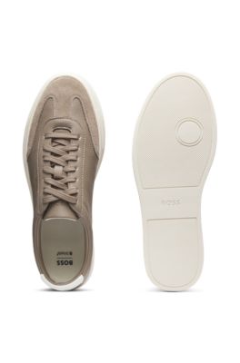 Grained-leather trainers with contrast backtab, Khaki