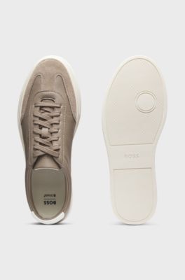 Grained-leather trainers with contrast backtab, Khaki