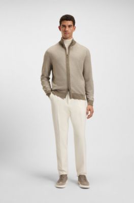 Grained-leather trainers with contrast backtab, Khaki