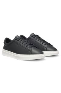 Cupsole trainers in coated leather with embossed logo, Black