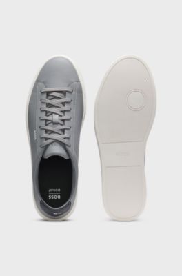 Ledersneakers mit Gummisohle, Grau