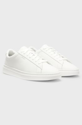 Cupsole trainers in leather with signature-stripe stitching, White