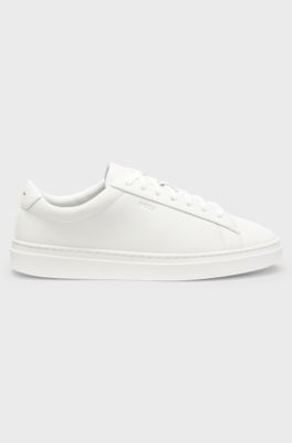 Cupsole trainers in leather with signature-stripe stitching, White