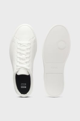 Cupsole trainers in leather with signature-stripe stitching, White