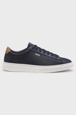 Cupsole trainers in leather with signature-stripe stitching, Dark Blue