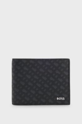 Monogram trifold wallet with foil-embossed logo, Black