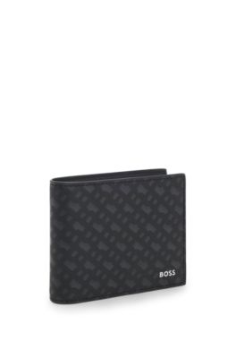 Monogram trifold wallet with foil-embossed logo, Black