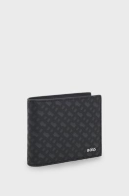 Monogram trifold wallet with foil-embossed logo, Black