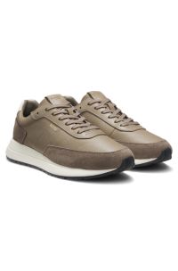 Tumbled-leather trainers with suede trims, Beige
