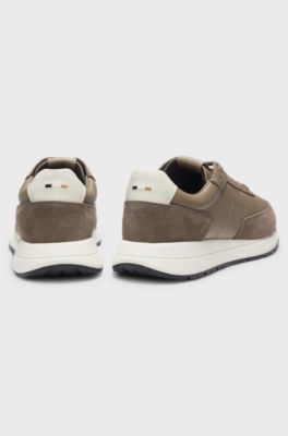 Tumbled-leather trainers with suede trims, Beige