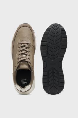 Tumbled-leather trainers with suede trims, Beige