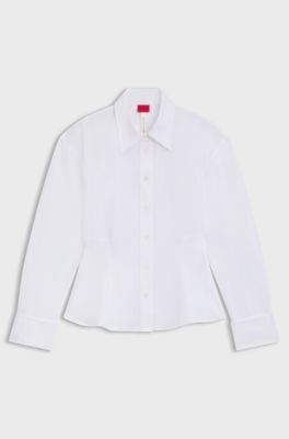 Relaxed-Fit Bluse mit Sch&ouml;&szlig;chen-Saum, Wei&szlig;