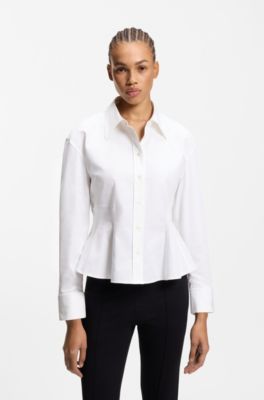 Relaxed-Fit Bluse mit Sch&ouml;&szlig;chen-Saum, Wei&szlig;