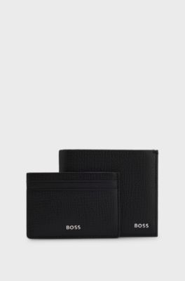 Leather card holder and wallet gift set, Black
