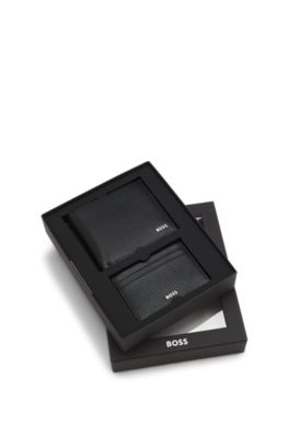 Leather card holder and wallet gift set, Black