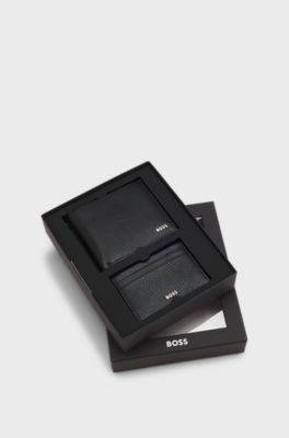 Leather card holder and wallet gift set, Black