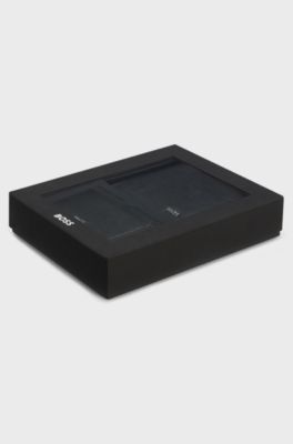 Leather card holder and wallet gift set, Black
