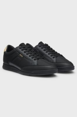 Mixed-material trainers with contrast back tab, Black