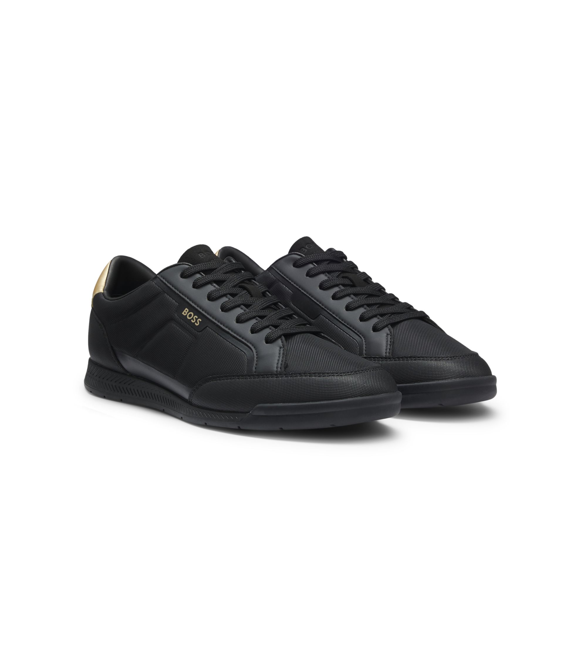 BOSS - Mixed-material trainers with contrast back tab - Black