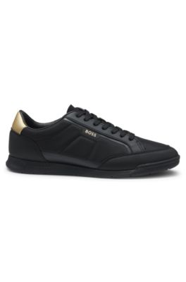 Mixed-material trainers with contrast back tab, Black