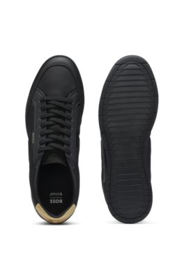 Mixed-material trainers with contrast back tab, Black
