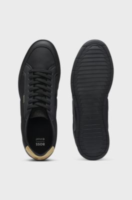 Mixed-material trainers with contrast back tab, Black