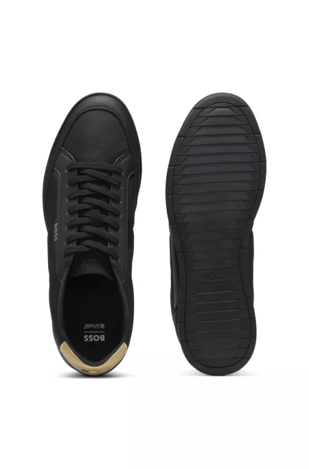 Mixed-material trainers with contrast back tab