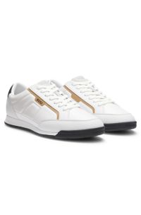 Mixed-material trainers with contrast back tab, White