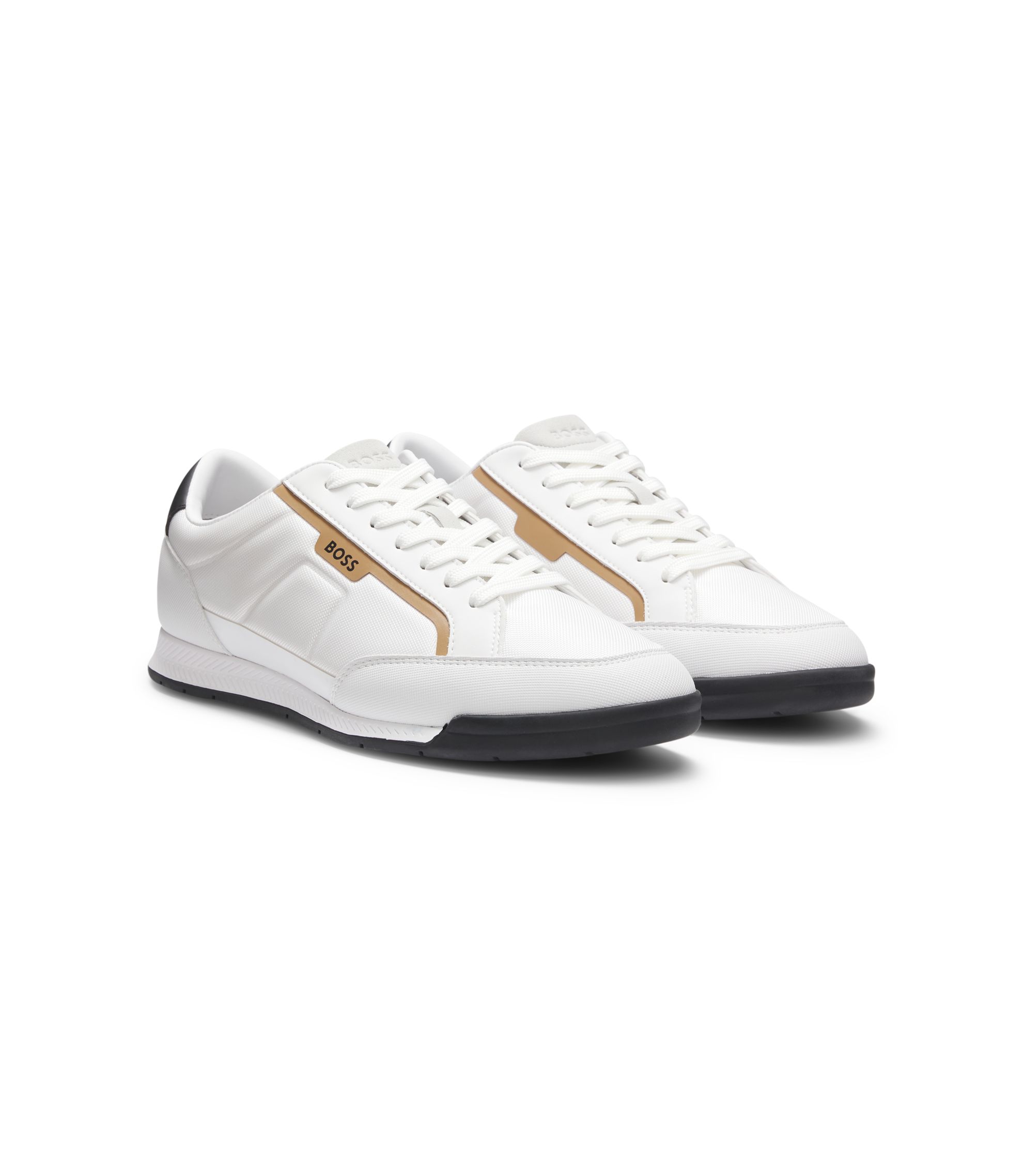 BOSS - Mixed-material trainers with contrast back tab - White