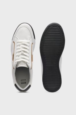 Mixed-material trainers with contrast back tab, Natural