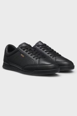 Leather trainers with embossed logo, Black