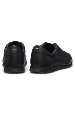 Leather trainers with embossed logo, Black