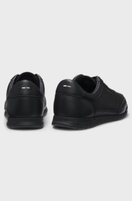 Leather trainers with embossed logo, Black