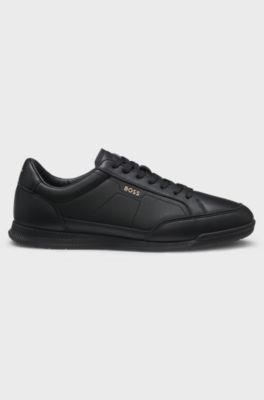 Leather trainers with embossed logo, Black