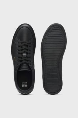 Leather trainers with embossed logo, Black